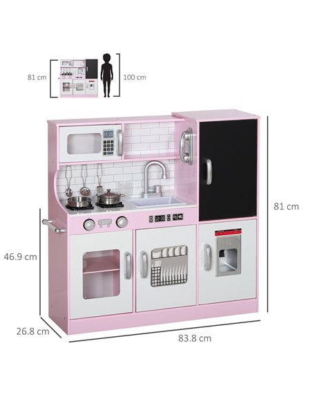 AIYAPLAY Pretend Play Kitchen, Kids Kitchen Playset w/ Toy Phone, Chalkboard, Microwave, Cooking Stove, Sink - pic 126590 | FastDaddyshop