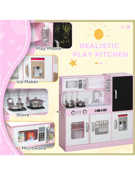 AIYAPLAY Pretend Play Kitchen, Kids Kitchen Playset w/ Toy Phone, Chalkboard, Microwave, Cooking Stove, Sink - pic 126592 | FastDaddyshop