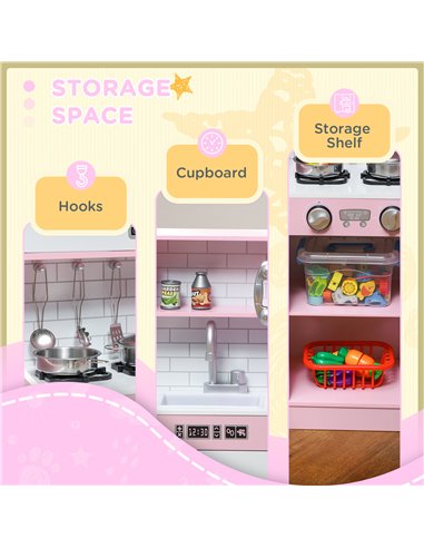 AIYAPLAY Pretend Play Kitchen, Kids Kitchen Playset w/ Toy Phone, Chalkboard, Microwave, Cooking Stove, Sink