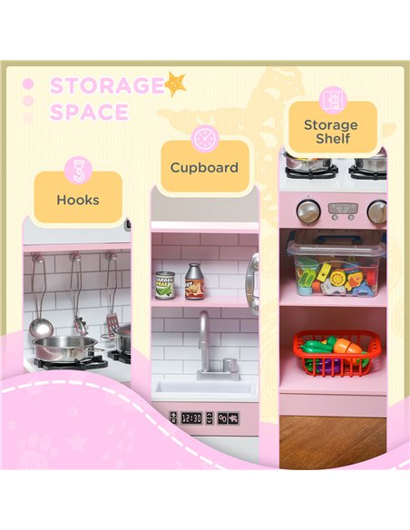 AIYAPLAY Pretend Play Kitchen, Kids Kitchen Playset w/ Toy Phone, Chalkboard, Microwave, Cooking Stove, Sink - pic 126595 | FastDaddyshop