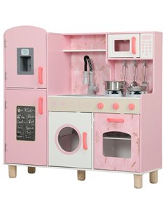 AIYAPLAY Play Kitchen, Kids Kitchen Set with Lights and Sounds, Double Stoves, Ice Maker, Chalkboard for 3+ Years - Pink