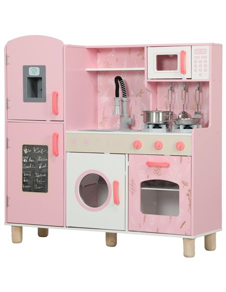 AIYAPLAY Play Kitchen, Kids Kitchen Set with Lights and Sounds, Double Stoves, Ice Maker, Chalkboard for 3+ Years - Pink - pic 126597 | FastDaddyshop