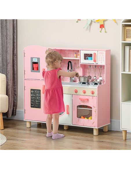 AIYAPLAY Play Kitchen, Kids Kitchen Set with Lights and Sounds, Double Stoves, Ice Maker, Chalkboard for 3+ Years - Pink - pic 126598 | FastDaddyshop