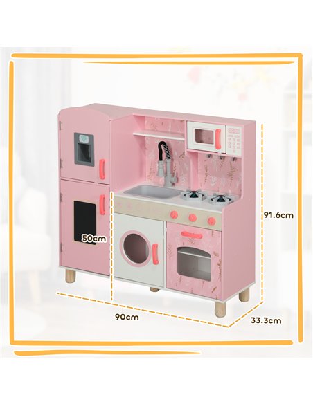 AIYAPLAY Play Kitchen, Kids Kitchen Set with Lights and Sounds, Double Stoves, Ice Maker, Chalkboard for 3+ Years - Pink - pic 126599 | FastDaddyshop