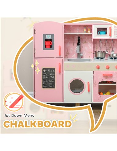 AIYAPLAY Play Kitchen, Kids Kitchen Set with Lights and Sounds, Double Stoves, Ice Maker, Chalkboard for 3+ Years - Pink