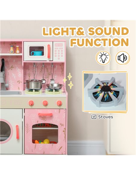 AIYAPLAY Play Kitchen, Kids Kitchen Set with Lights and Sounds, Double Stoves, Ice Maker, Chalkboard for 3+ Years - Pink - pic 126602 | FastDaddyshop