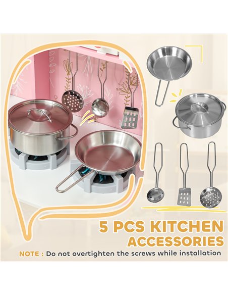 AIYAPLAY Play Kitchen, Kids Kitchen Set with Lights and Sounds, Double Stoves, Ice Maker, Chalkboard for 3+ Years - Pink - pic 126603 | FastDaddyshop
