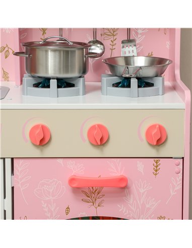 AIYAPLAY Play Kitchen, Kids Kitchen Set with Lights and Sounds, Double Stoves, Ice Maker, Chalkboard for 3+ Years - Pink