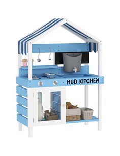 AIYAPLAY Kids Mud Kitchen Outdoor with Stoves, Sink, Faucet, Storage Shelves, Cookware Accessories for Boys Girls, Blue
