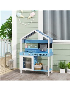AIYAPLAY Kids Mud Kitchen Outdoor with Stoves, Sink, Faucet, Storage Shelves, Cookware Accessories for Boys Girls, Blue 2