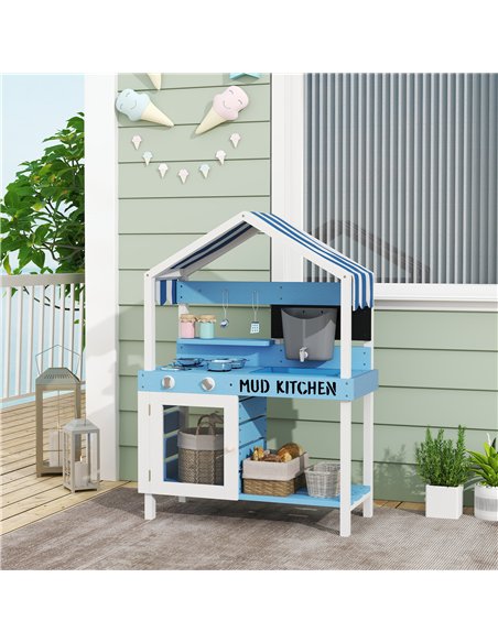 AIYAPLAY Kids Mud Kitchen Outdoor with Stoves, Sink, Faucet, Storage Shelves, Cookware Accessories for Boys Girls, Blue - pic 126607 | FastDaddyshop