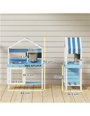 AIYAPLAY Kids Mud Kitchen Outdoor with Stoves, Sink, Faucet, Storage Shelves, Cookware Accessories for Boys Girls, Blue
