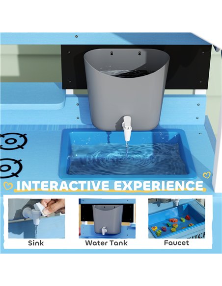 AIYAPLAY Kids Mud Kitchen Outdoor with Stoves, Sink, Faucet, Storage Shelves, Cookware Accessories for Boys Girls, Blue - pic 126610 | FastDaddyshop