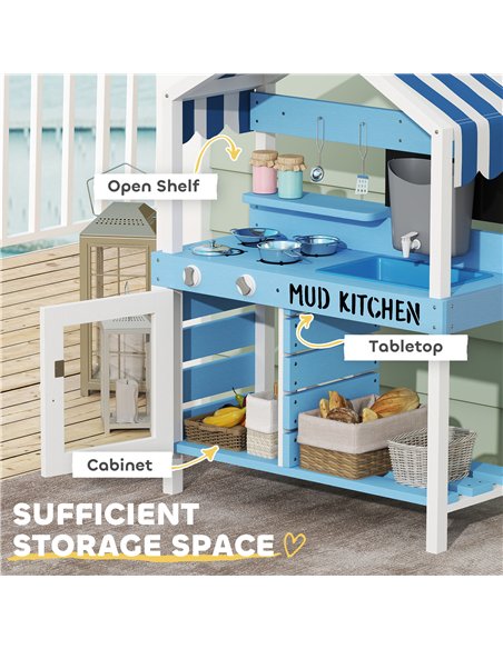 AIYAPLAY Kids Mud Kitchen Outdoor with Stoves, Sink, Faucet, Storage Shelves, Cookware Accessories for Boys Girls, Blue - pic 126611 | FastDaddyshop