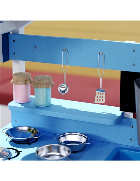 AIYAPLAY Kids Mud Kitchen Outdoor with Stoves, Sink, Faucet, Storage Shelves, Cookware Accessories for Boys Girls, Blue - pic 126614 | FastDaddyshop