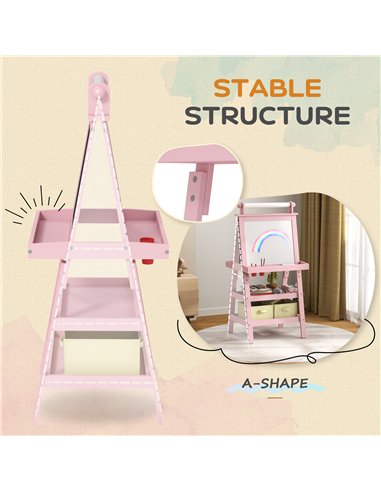 AIYAPLAY 3 in 1 Kids Easel Double-Sided Magnetic Whiteboard and Chalkboard with Paper Roll, Storage Baskets - Pink