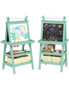 AIYAPLAY 3 in 1 Kids Easel Double-Sided Magnetic Whiteboard and Chalkboard with Paper Roll, Storage Baskets - Green