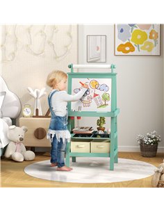 AIYAPLAY 3 in 1 Kids Easel Double-Sided Magnetic Whiteboard and Chalkboard with Paper Roll, Storage Baskets - Green 2