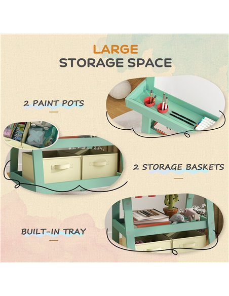 AIYAPLAY 3 in 1 Kids Easel Double-Sided Magnetic Whiteboard and Chalkboard with Paper Roll, Storage Baskets - Green - pic 126628 | FastDaddyshop