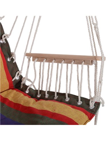 Outsunny Outdoor Hammock Hanging Rope Chair Garden Yard Patio Swing Seat Wooden w/ Footrest Armrest Cotton Cloth (Red)
