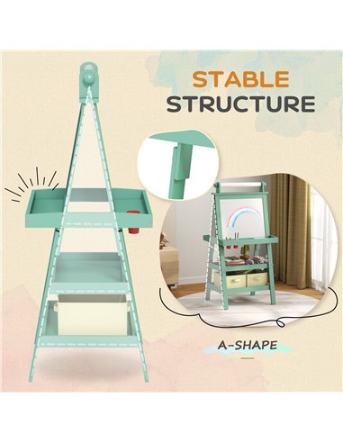 AIYAPLAY 3 in 1 Kids Easel Double-Sided Magnetic Whiteboard and Chalkboard with Paper Roll, Storage Baskets - Green