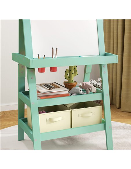 AIYAPLAY 3 in 1 Kids Easel Double-Sided Magnetic Whiteboard and Chalkboard with Paper Roll, Storage Baskets - Green - pic 126632 | FastDaddyshop