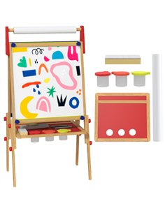 AIYAPLAY 3-in-1 Wooden Kids Easel with Paper Roll, Whiteboard, Chalkboard, Painting Accessories