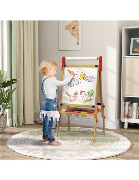 AIYAPLAY 3-in-1 Wooden Kids Easel with Paper Roll, Whiteboard, Chalkboard, Painting Accessories - pic 126634 | FastDaddyshop