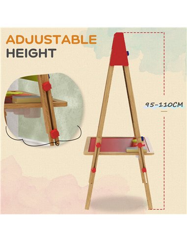AIYAPLAY 3-in-1 Wooden Kids Easel with Paper Roll, Whiteboard, Chalkboard, Painting Accessories