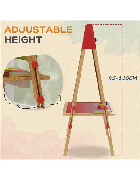 AIYAPLAY 3-in-1 Wooden Kids Easel with Paper Roll, Whiteboard, Chalkboard, Painting Accessories - pic 126637 | FastDaddyshop