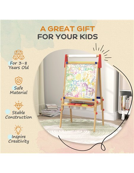 AIYAPLAY 3-in-1 Wooden Kids Easel with Paper Roll, Whiteboard, Chalkboard, Painting Accessories - pic 126639 | FastDaddyshop