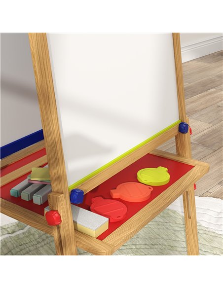 AIYAPLAY 3-in-1 Wooden Kids Easel with Paper Roll, Whiteboard, Chalkboard, Painting Accessories - pic 126641 | FastDaddyshop