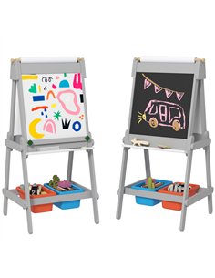 AIYAPLAY Art Easel for Kids with Paper Roll, Double Sided Painting Easel with Chalk Board, White Board