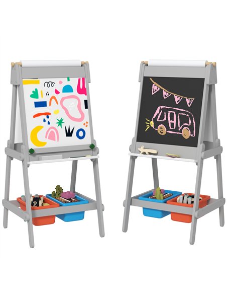 AIYAPLAY Art Easel for Kids with Paper Roll, Double Sided Painting Easel with Chalk Board, White Board - pic 126642 | FastDaddyshop