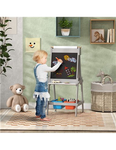 AIYAPLAY Art Easel for Kids with Paper Roll, Double Sided Painting Easel with Chalk Board, White Board