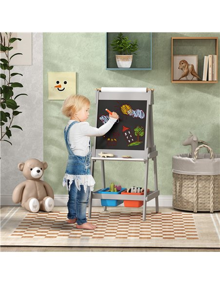 AIYAPLAY Art Easel for Kids with Paper Roll, Double Sided Painting Easel with Chalk Board, White Board - pic 126643 | FastDaddyshop