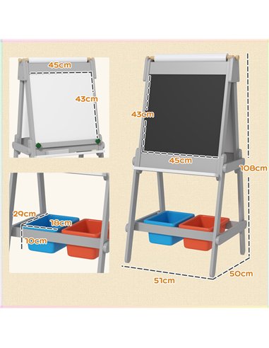 AIYAPLAY Art Easel for Kids with Paper Roll, Double Sided Painting Easel with Chalk Board, White Board