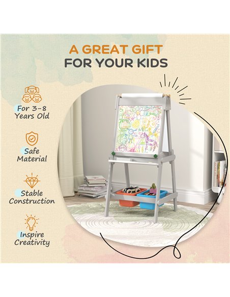 AIYAPLAY Art Easel for Kids with Paper Roll, Double Sided Painting Easel with Chalk Board, White Board - pic 126647 | FastDaddyshop