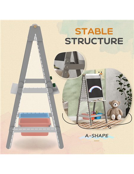 AIYAPLAY Art Easel for Kids with Paper Roll, Double Sided Painting Easel with Chalk Board, White Board - pic 126648 | FastDaddyshop