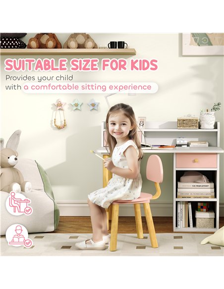 AIYAPLAY 2 Pieces Children Study Table with Hutch, Kids Desk and Chair Set with Storage Drawer, Shelves - Pink - pic 126656 | FastDaddyshop