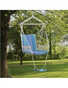 Outsunny Outdoor Hammock, Hanging Rope Chair with Footrest and Armrest, Blue 2