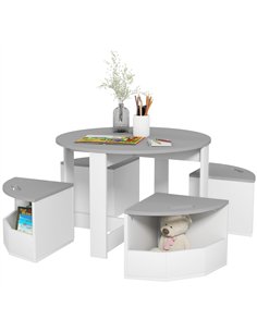 AIYAPLAY 5-Piece Kids Table and Chairs Set with Storage for Toddler 3-8 Years Old, Grey