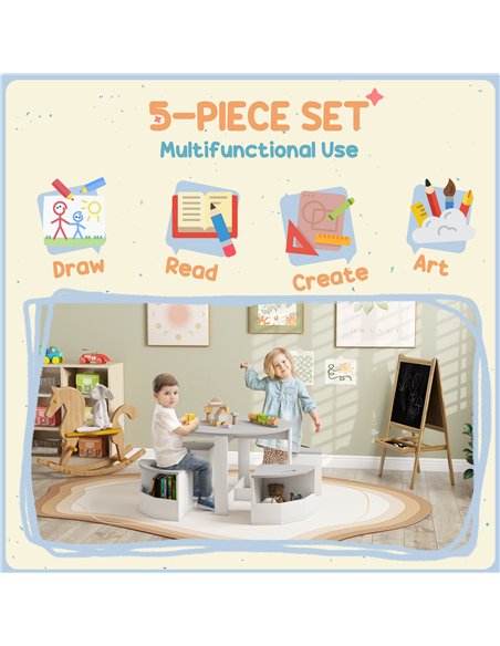 AIYAPLAY 5-Piece Kids Table and Chairs Set with Storage for Toddler 3-8 Years Old, Grey - pic 126663 | FastDaddyshop