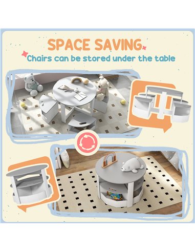 AIYAPLAY 5-Piece Kids Table and Chairs Set with Storage for Toddler 3-8 Years Old, Grey
