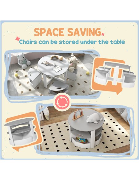 AIYAPLAY 5-Piece Kids Table and Chairs Set with Storage for Toddler 3-8 Years Old, Grey - pic 126664 | FastDaddyshop