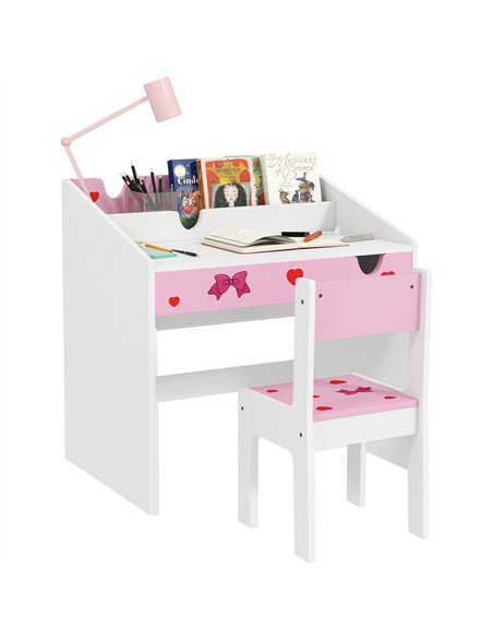 AIYAPLAY Children Study Table and Chair, Kids Desk and Chair Set with Storage, Pull-out Drawer, Gift for 3-6 Years Old - Pink - pic 126669 | FastDaddyshop