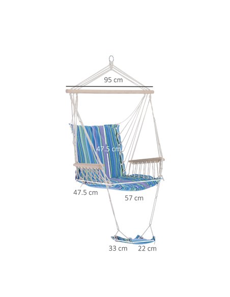 Outsunny Outdoor Hammock Hanging Rope Chair Garden Yard Patio Swing Seat Wooden w/ Footrest Armrest Cotton Cloth (Blue) - pic 12667 | FastDaddyshop
