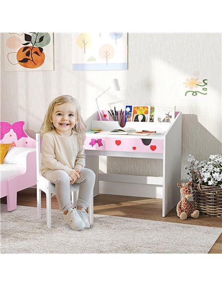 AIYAPLAY Children Study Table and Chair, Kids Desk and Chair Set with Storage, Pull-out Drawer, Gift for 3-6 Years Old - Pink - pic 126670 | FastDaddyshop