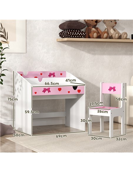 AIYAPLAY Children Study Table and Chair, Kids Desk and Chair Set with Storage, Pull-out Drawer, Gift for 3-6 Years Old - Pink - pic 126671 | FastDaddyshop
