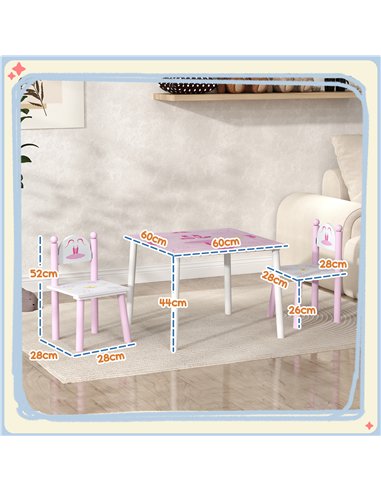 AIYAPLAY Princess Design Kids Table and Chairs Set for Activity, Art, Drawing, Toddler Table and Chairs Set for Playroom, Nurser